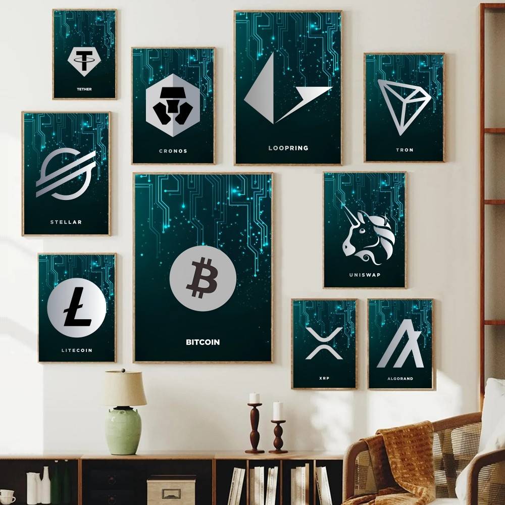 Tech Office Wall Decor - Постер с символикой криптовалюты Tech Circuit,