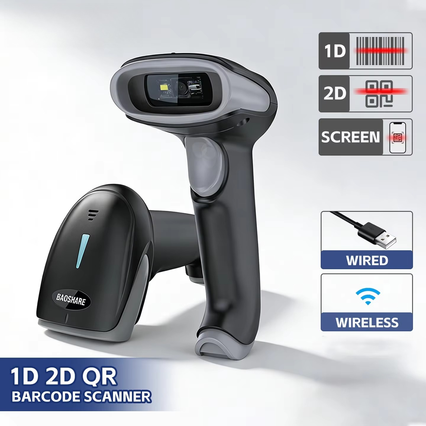 Barcode Scanner 2D - Беспроводной USB-сканер штрих-кодов 2.4G с CMOS-датчиком,
