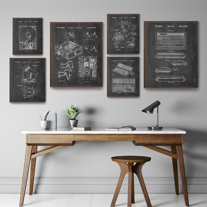 Tech Office Wall Decor - Набор из 6 винтажных постеров с
