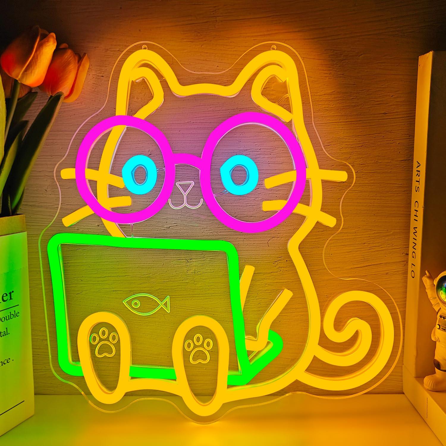 Tech Office Wall Decor - Неоновая вывеска «Кот» для ноутбуков, USB-светильник