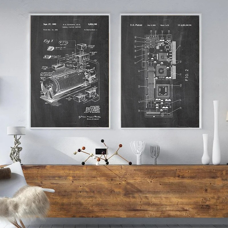 Набор из 6 винтажных постеров  – обзор и цена Tech Office Wall Decor